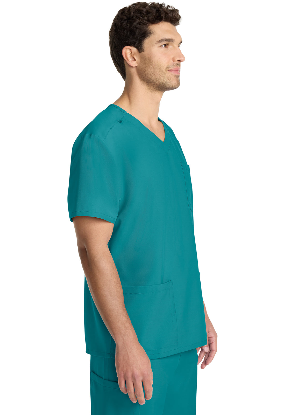 Originals Ultra CK783A Men's Tuck-in V-Neck Top Teal Blue Model Image Left Side | Cherokee