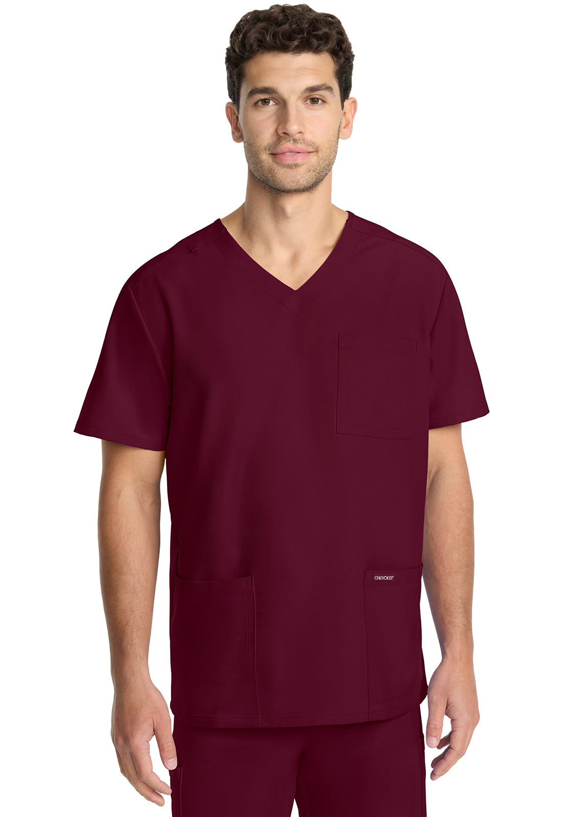 Originals Ultra CK783A Men's Tuck-in V-Neck Top Wine Model Image Front | Cherokee