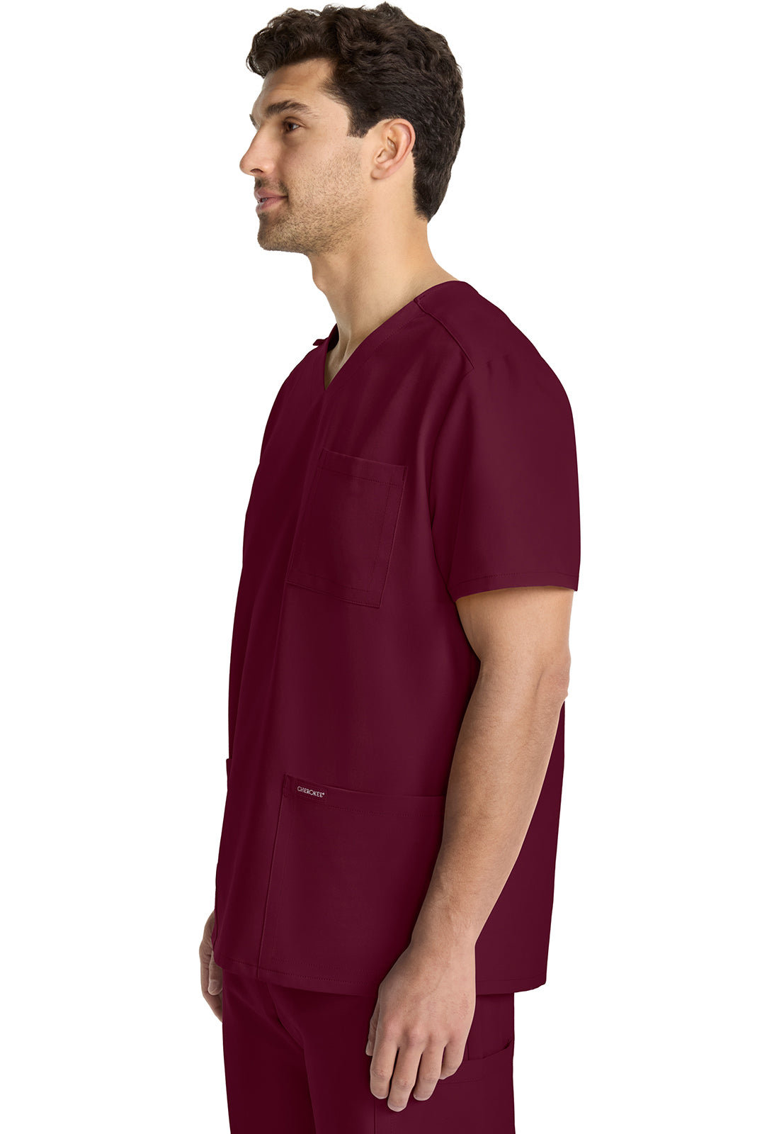 Originals Ultra CK783A Men's Tuck-in V-Neck Top Wine Model Image Right Side | Cherokee