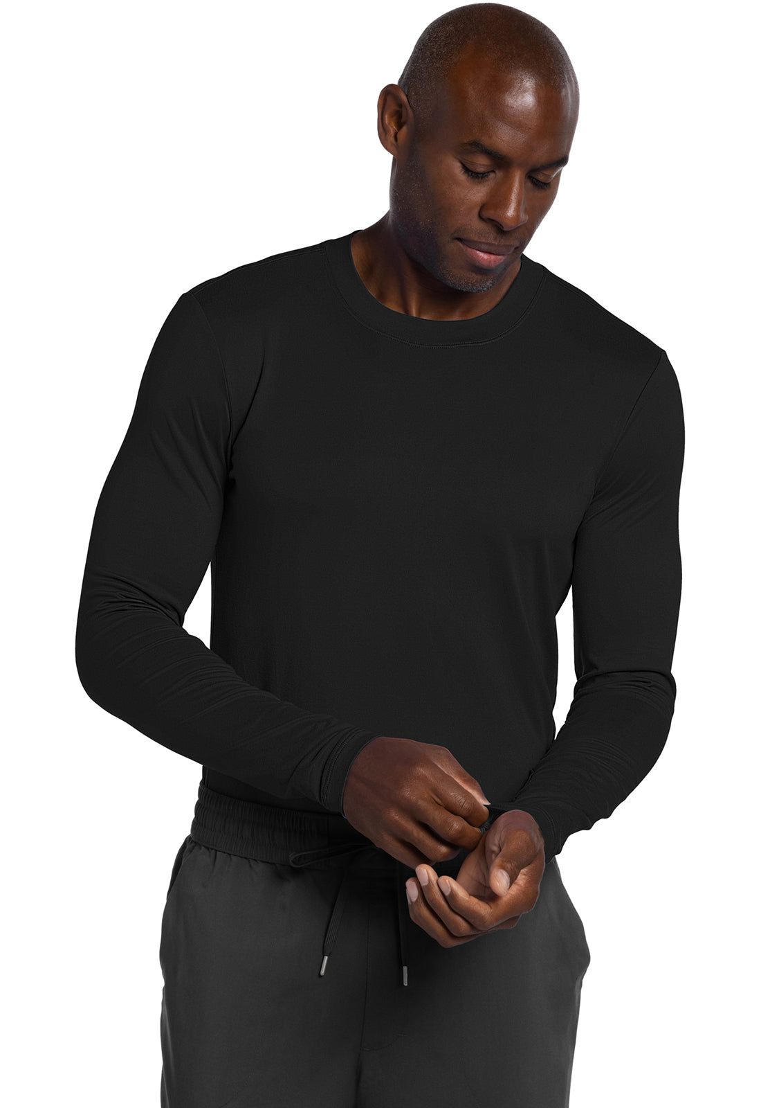 Basics CK807 Men's Long Sleeve Underscrub Knit Tee Black Model Image Left Side | Cherokee