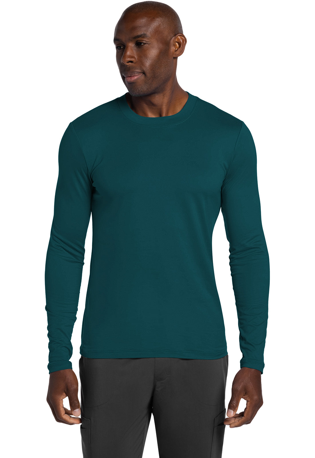 Basics CK807 Men's Long Sleeve Underscrub Knit Tee Caribbean Blue Model Image Front | Cherokee