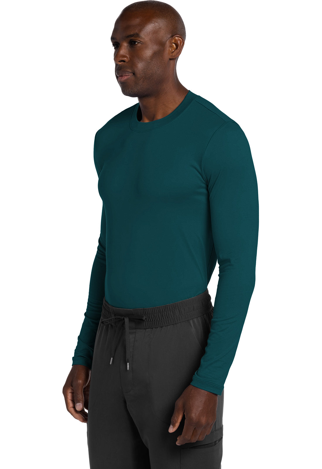 Basics CK807 Men's Long Sleeve Underscrub Knit Tee Caribbean Blue Model Image Right Side | Cherokee