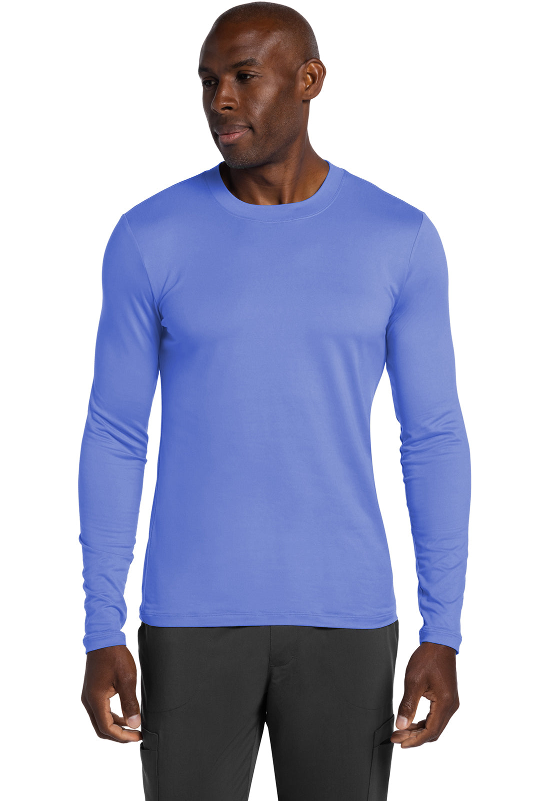 Basics CK807 Men's Long Sleeve Underscrub Knit Tee Ciel Model Image Front | Cherokee