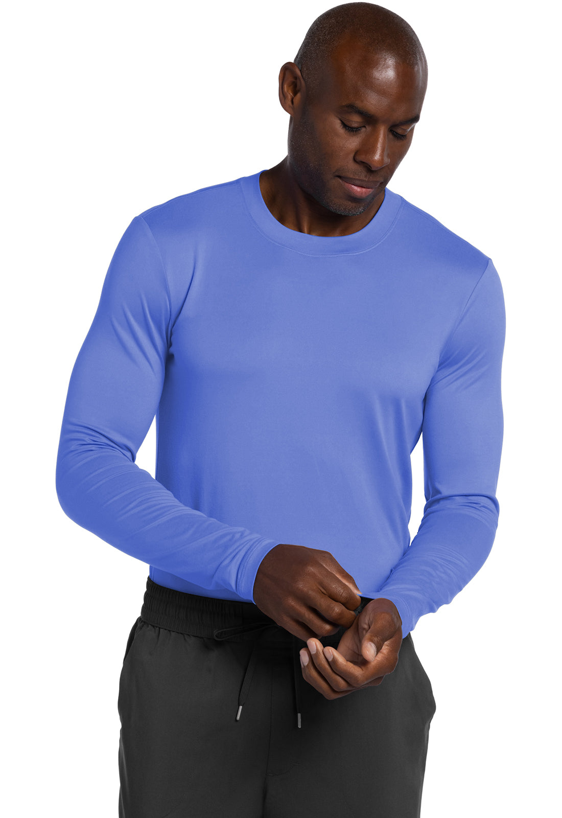 Basics CK807 Men's Long Sleeve Underscrub Knit Tee Ciel Model Image Left Side | Cherokee