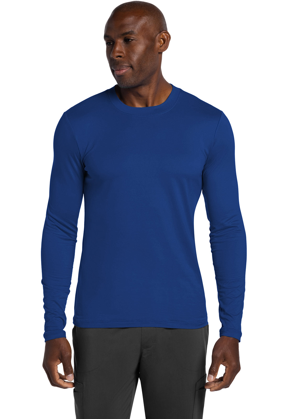 Basics CK807 Men's Long Sleeve Underscrub Knit Tee Galaxy Blue Model Image Front | Cherokee