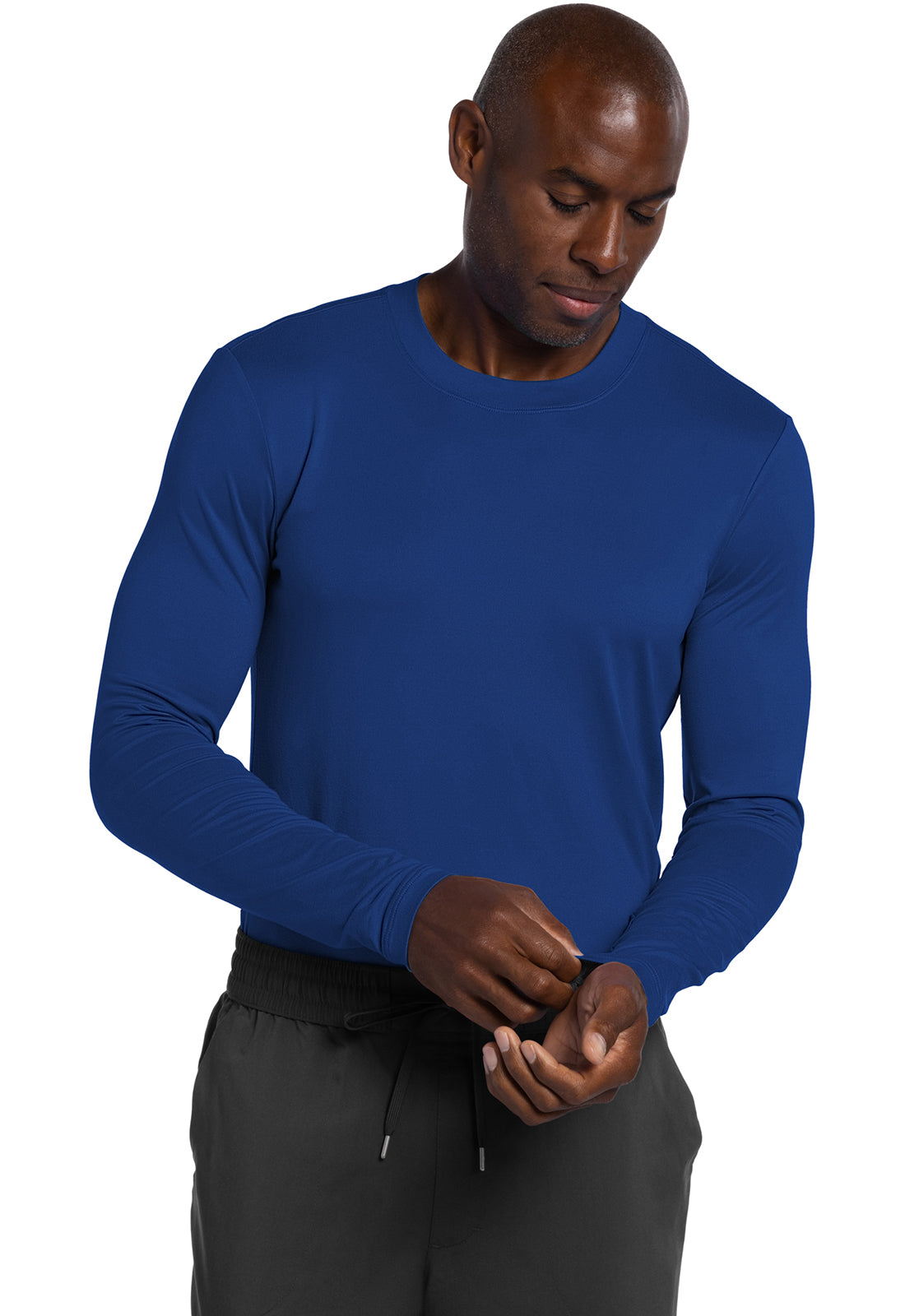 Basics CK807 Men's Long Sleeve Underscrub Knit Tee Galaxy Blue Model Image Left Side | Cherokee