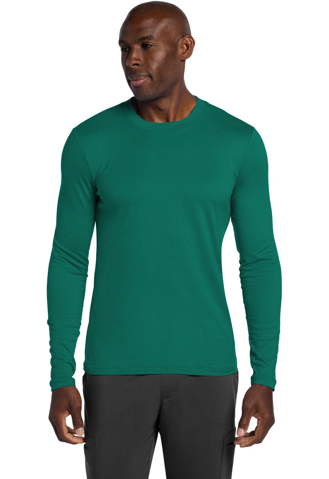 Basics CK807 Men's Long Sleeve Underscrub Knit Tee Hunter Green Model Image Front | Cherokee