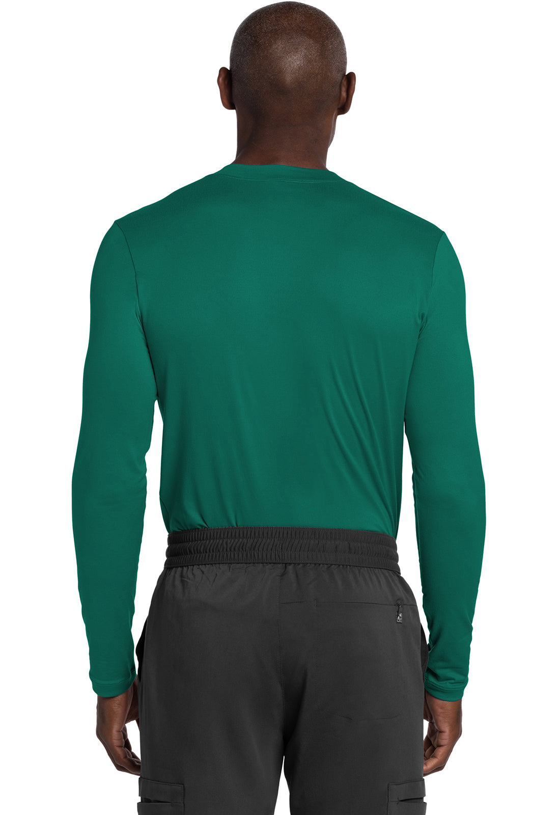 Basics CK807 Men's Long Sleeve Underscrub Knit Tee Hunter Green Model Image Back | Cherokee