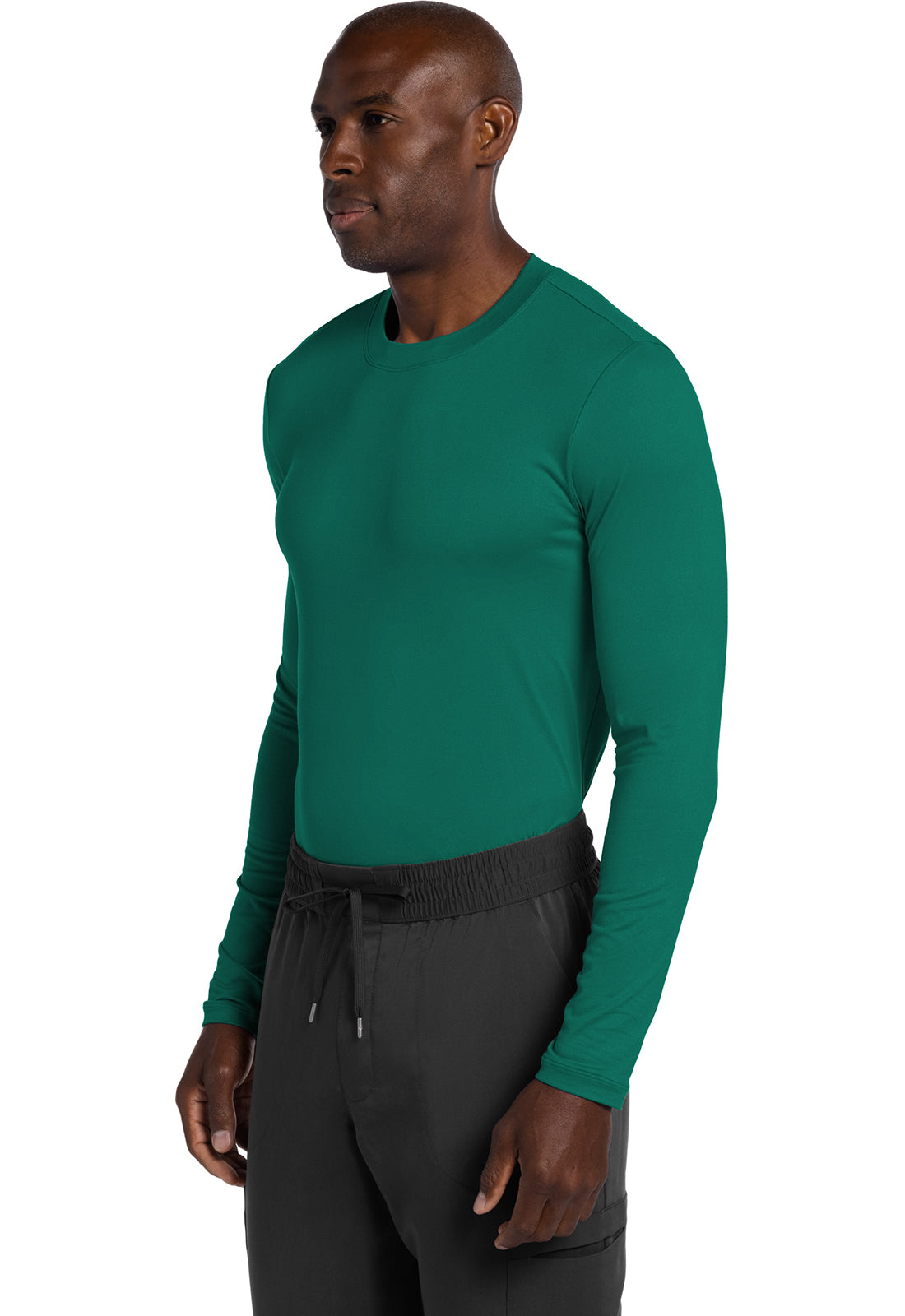 Basics CK807 Men's Long Sleeve Underscrub Knit Tee Hunter Green Model Image Right Side | Cherokee