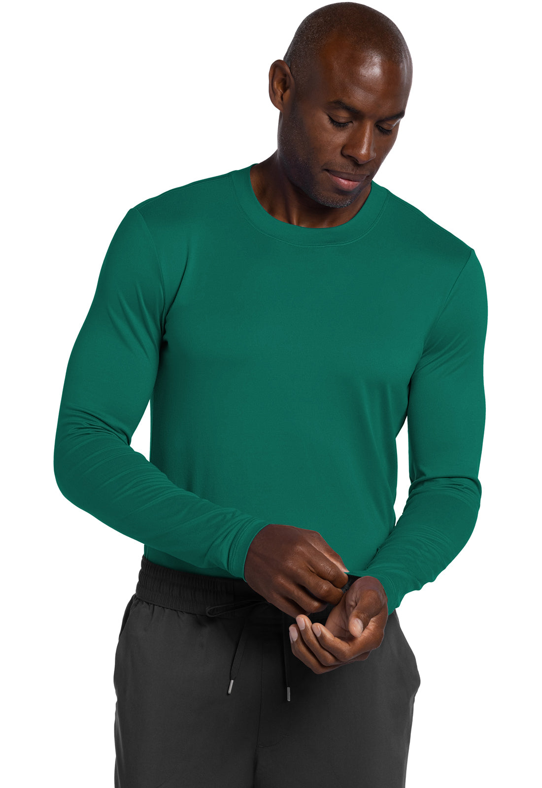 Basics CK807 Men's Long Sleeve Underscrub Knit Tee Hunter Green Model Image Left Side | Cherokee