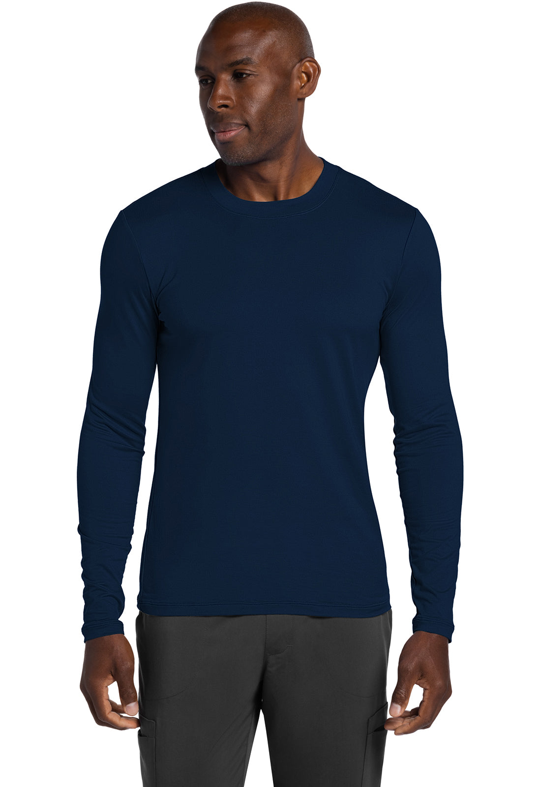 Basics CK807 Men's Long Sleeve Underscrub Knit Tee Navy Model Image Front | Cherokee