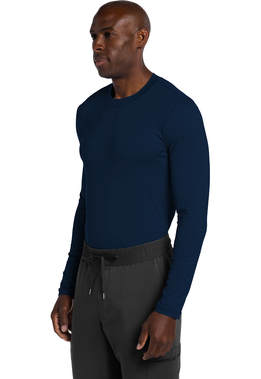 Basics CK807 Men's Long Sleeve Underscrub Knit Tee Navy Model Image Right Side | Cherokee