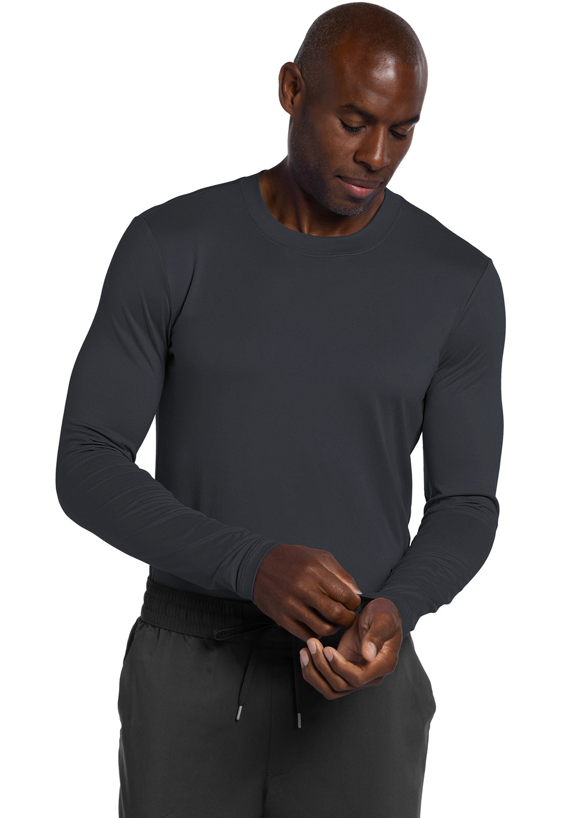 Basics CK807 Men's Long Sleeve Underscrub Knit Tee Pewter Model Image Left Side | Cherokee