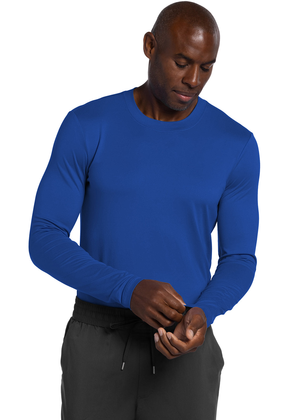 Basics CK807 Men's Long Sleeve Underscrub Knit Tee Royal Model Image Left Side | Cherokee