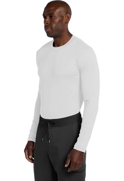 Basics CK807 Men's Long Sleeve Underscrub Knit Tee White Model Image Right Side | Cherokee