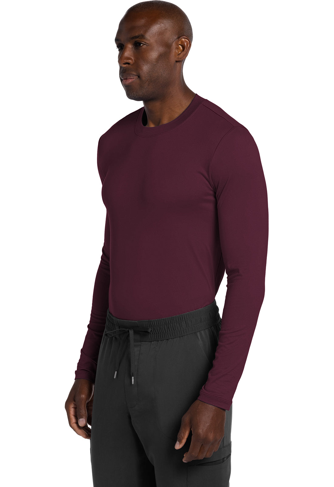 Basics CK807 Men's Long Sleeve Underscrub Knit Tee Wine Model Image Right Side | Cherokee