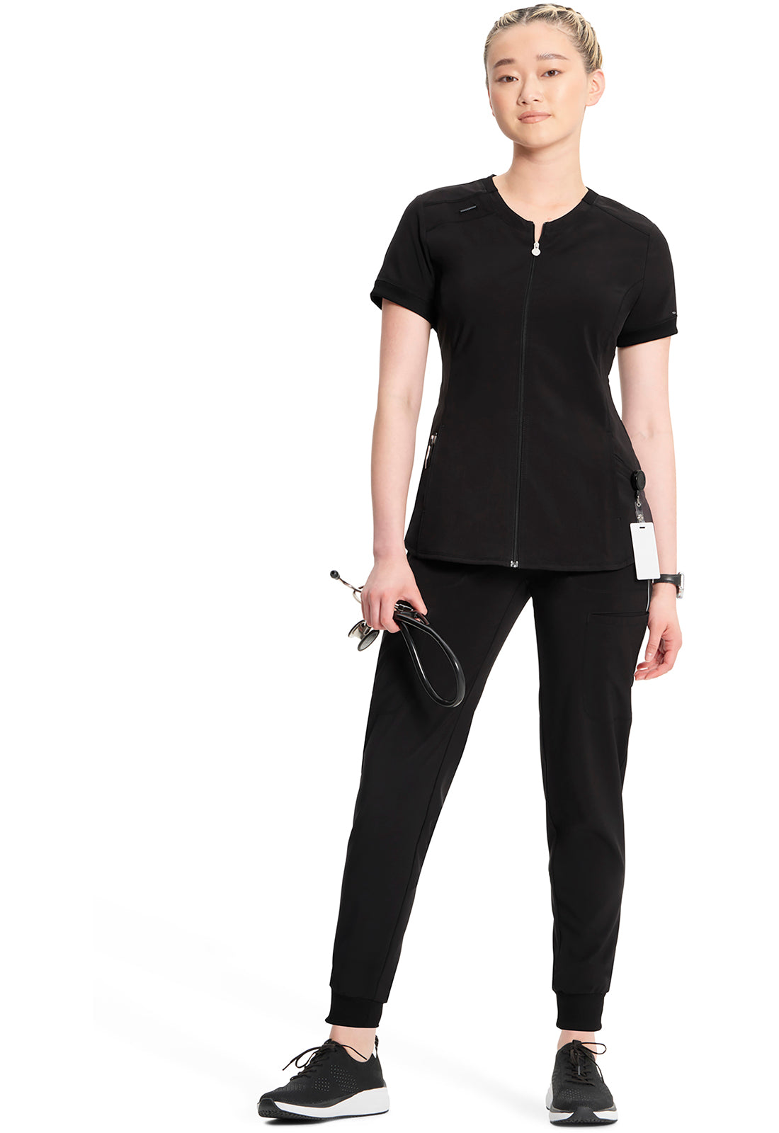 Classics CK810A Zip Front V-Neck Top Black