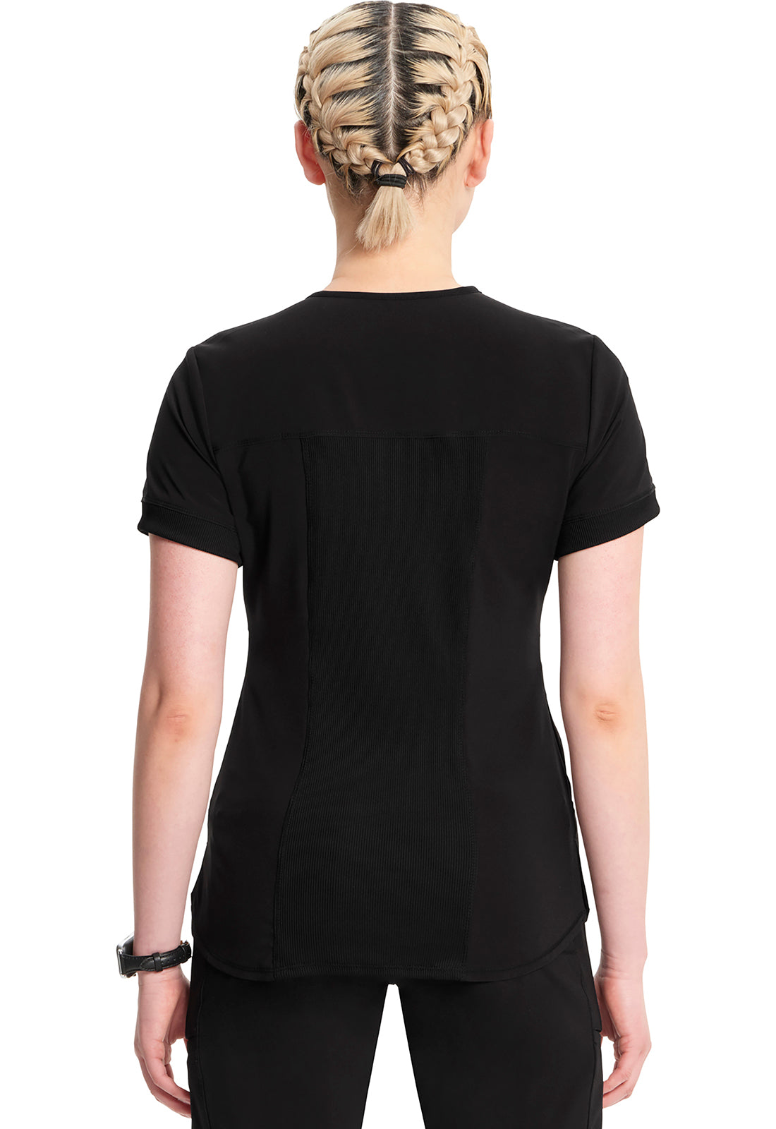 Classics CK810A Zip Front V-Neck Top Black Model Image Back | Infinity