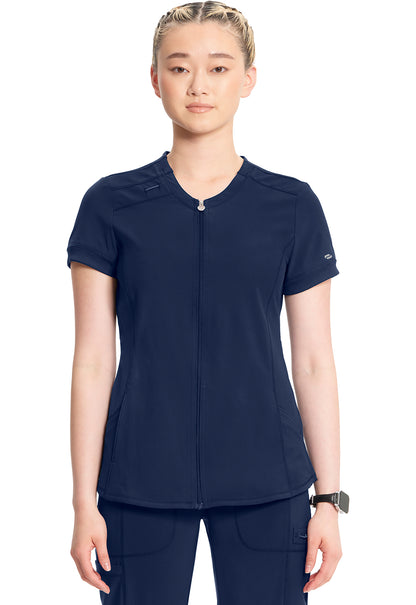 Classics CK810A Zip Front V-Neck Top Navy Model Image Front | Infinity