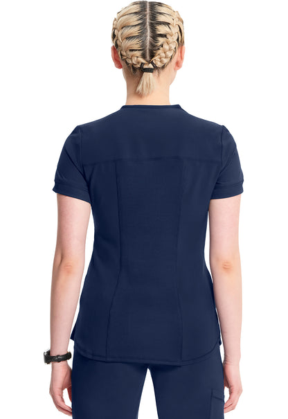 Classics CK810A Zip Front V-Neck Top Navy Model Image Back | Infinity