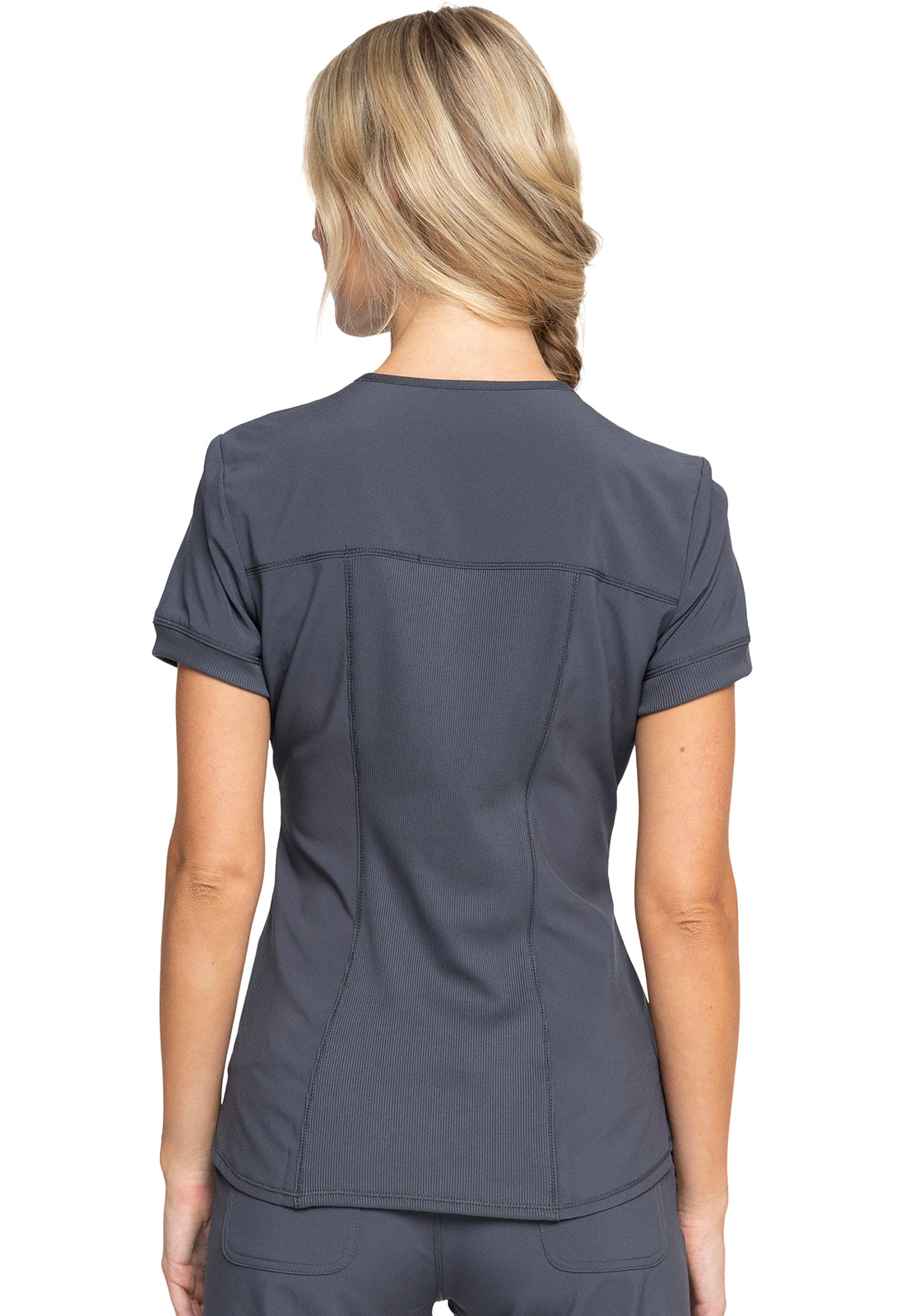 Classics CK810A Zip Front V-Neck Top Pewter Model Image Back | Infinity