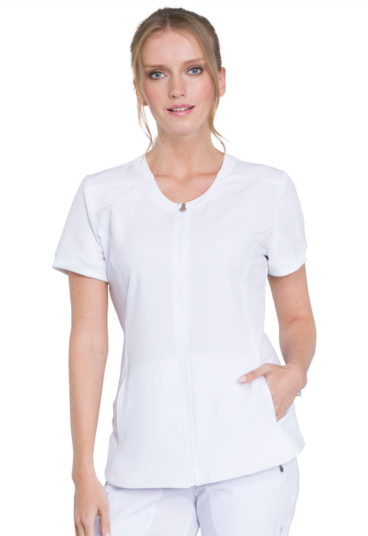 Classics CK810A Zip Front V-Neck Top White Model Image Front | Infinity