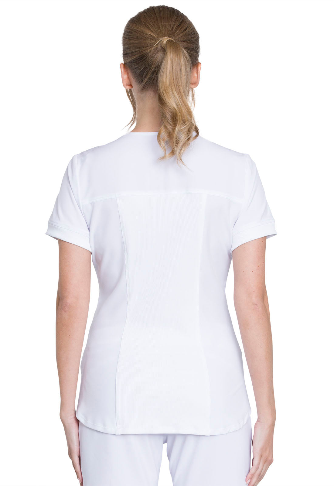 Classics CK810A Zip Front V-Neck Top White Model Image Back | Infinity