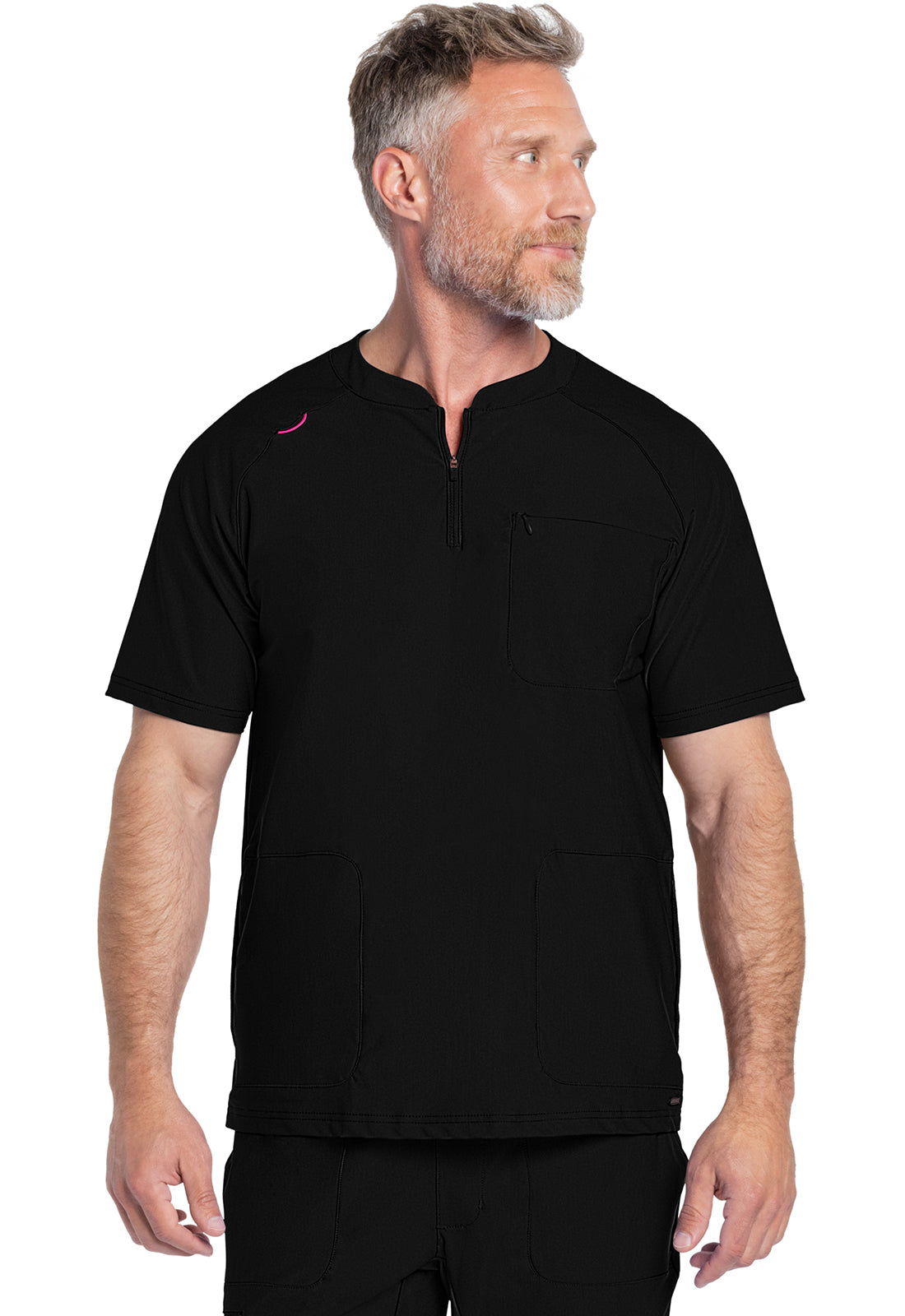 Form CK812 Men's Quarter Zip Henley Top Black Model Image Front | Cherokee