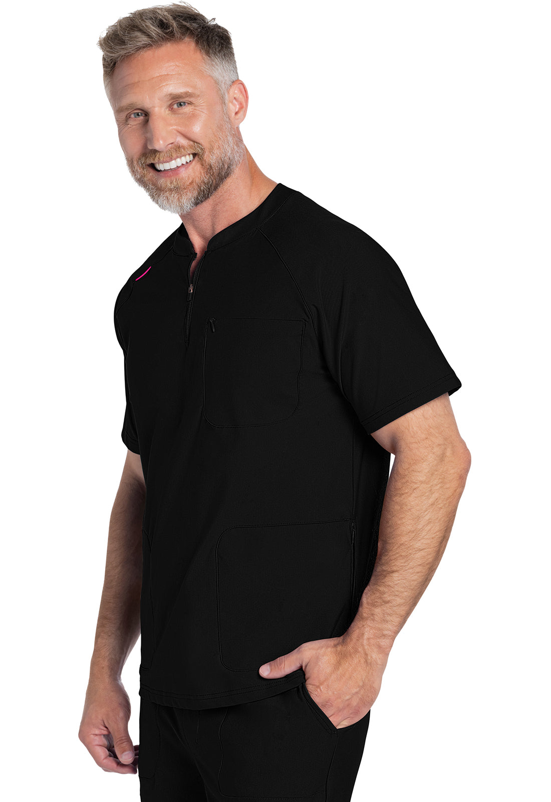 Form CK812 Men's Quarter Zip Henley Top Black Model Image Right Side | Cherokee