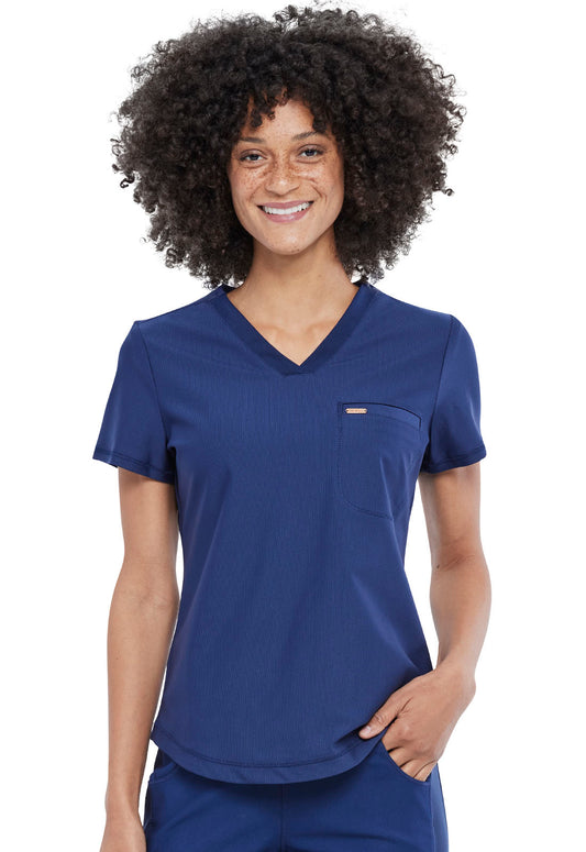 Form CK819 Tuckable V-Neck Top Navy Model Image Front | Cherokee