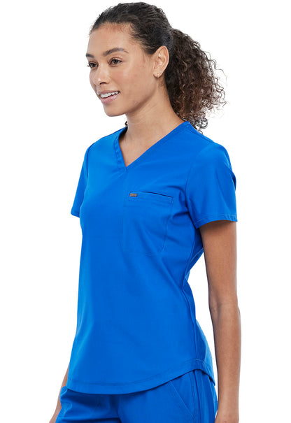 Form CK819 Tuckable V-Neck Top Royal Model Image Right Side | Cherokee