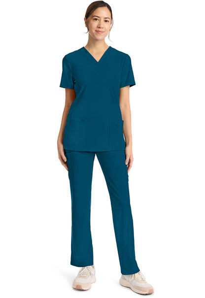 Achieve CK832 Women's 2-Pocket V-Neck Scrub Top Caribbean Blue