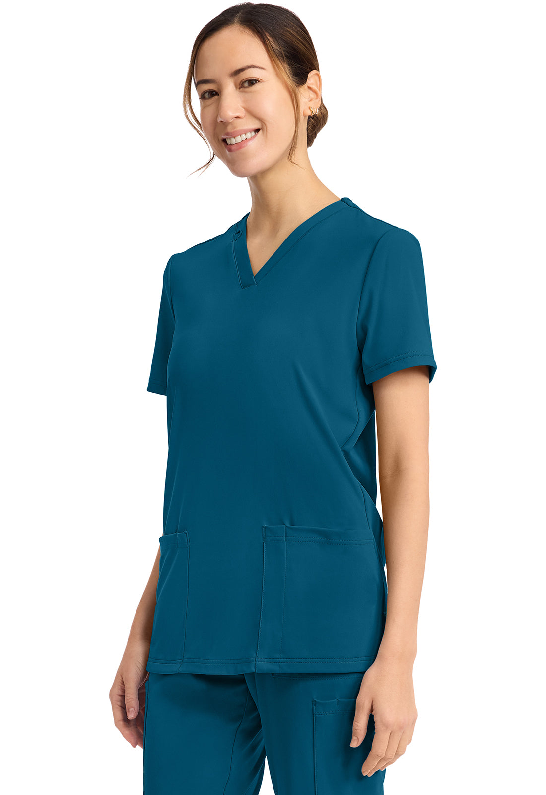 Achieve CK832 Women's 2-Pocket V-Neck Scrub Top Caribbean Blue