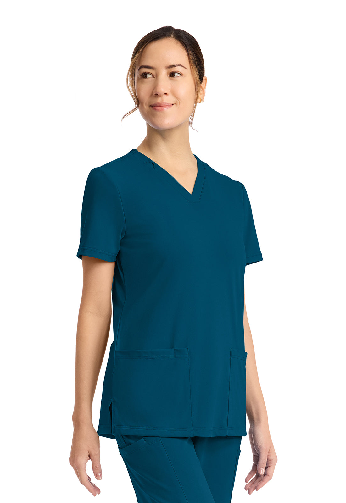 Achieve CK832 Women's 2-Pocket V-Neck Scrub Top Caribbean Blue
