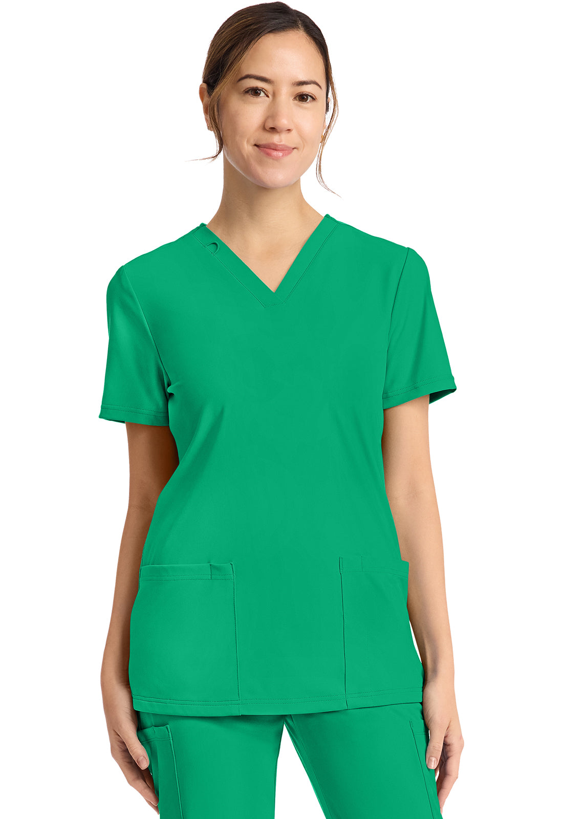 Achieve CK832 Women's 2-Pocket V-Neck Top Green Apple