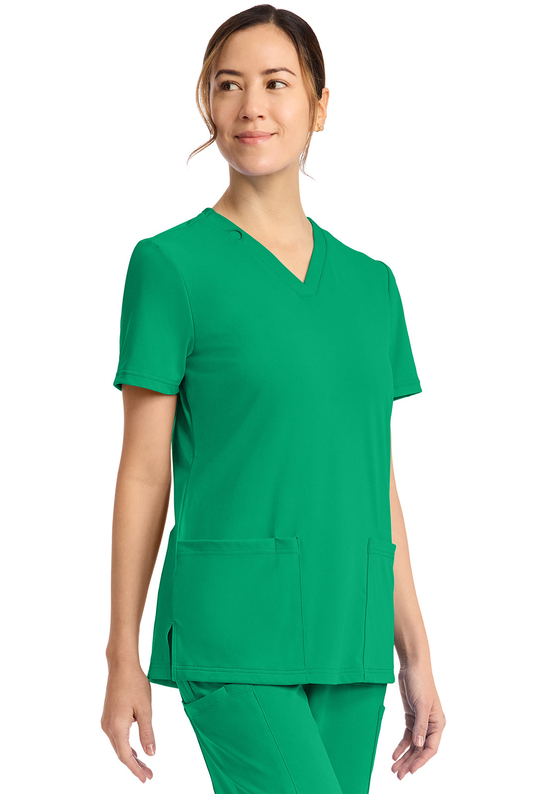 Achieve CK832 Women's 2-Pocket V-Neck Top Green Apple