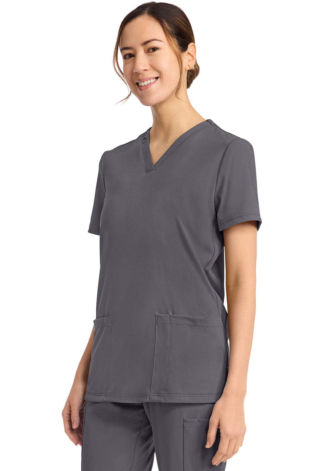 Achieve CK832 Women's 2 Pocket V Neck Top Pewter Image 3