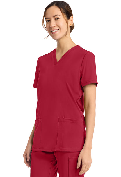 Achieve CK832 Women's 2 Pocket V Neck Top Red Image 3