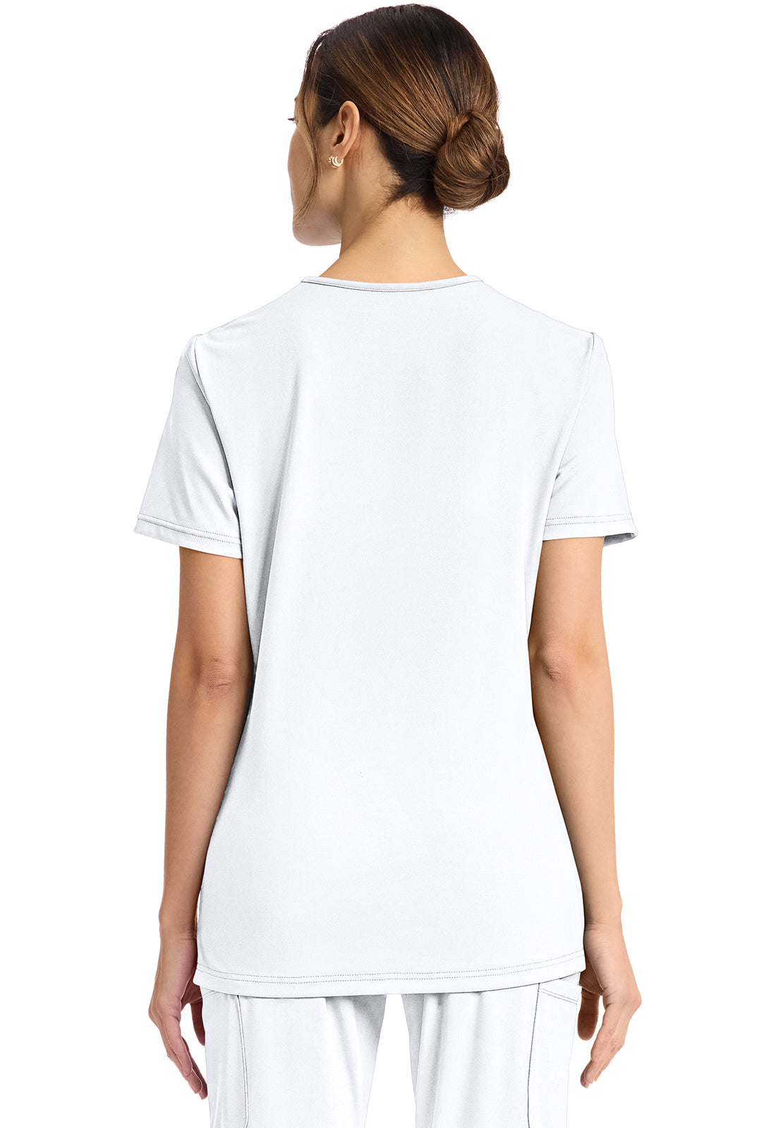 Achieve CK832 Women's 2-Pocket V-Neck Top White