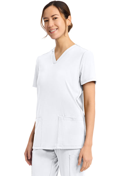 Achieve CK832 Women's 2-Pocket V-Neck Top White