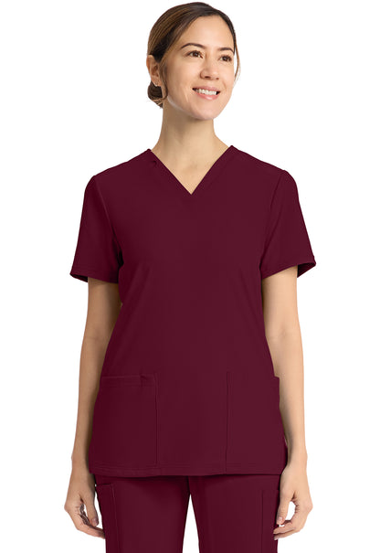 Achieve CK832 Women's 2 Pocket V Neck Top Wine Image 1