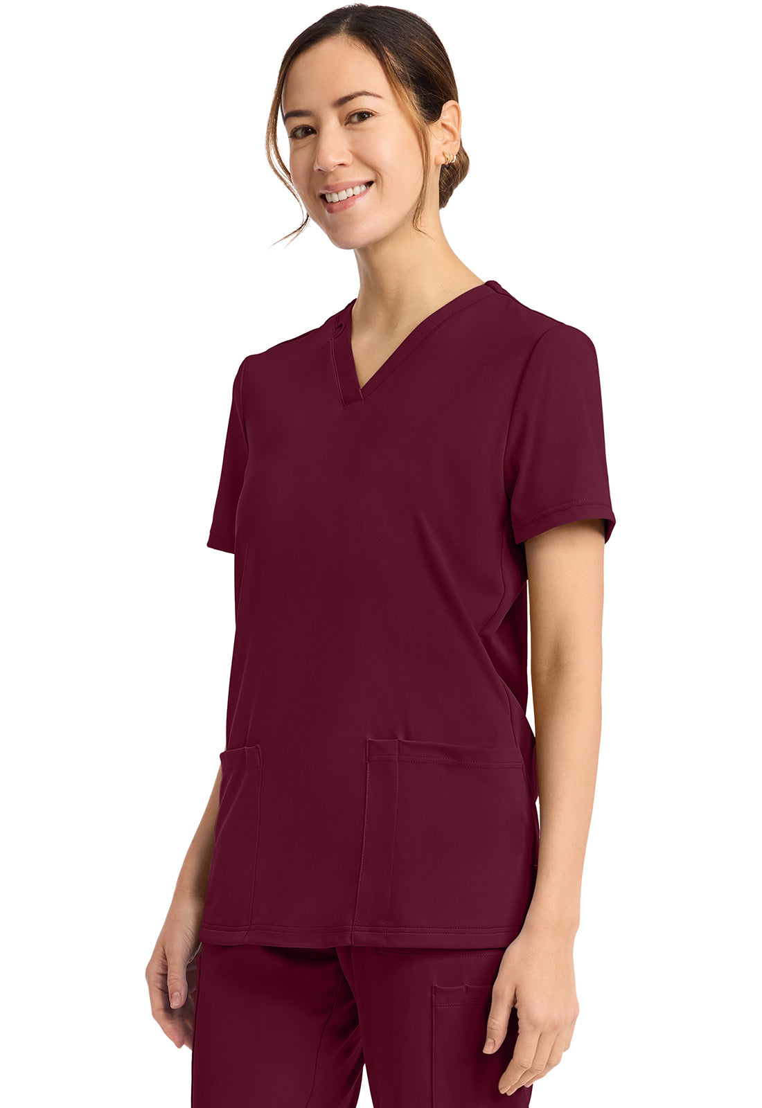 Achieve CK832 Women's 2 Pocket V Neck Top Wine Image 3