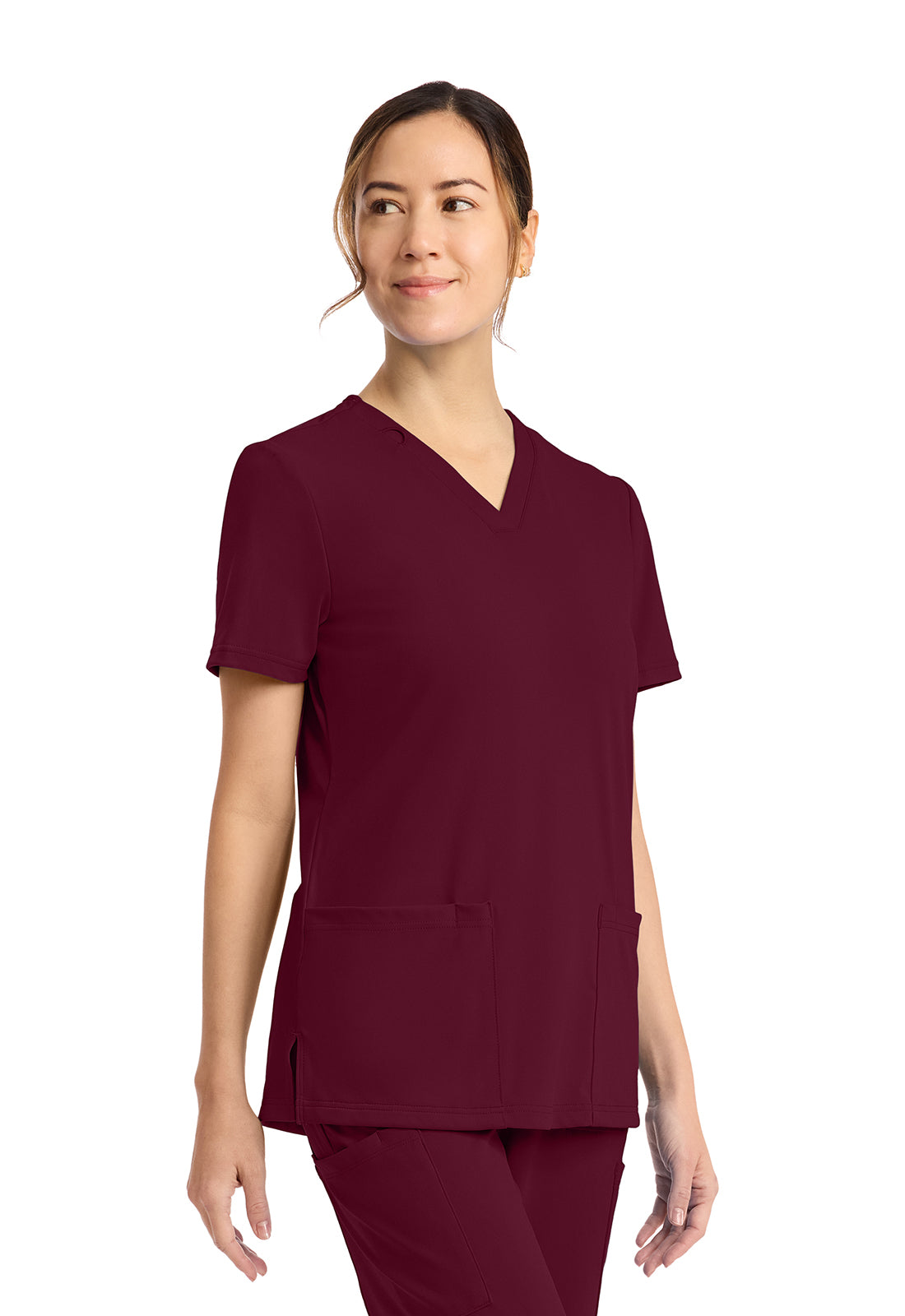 Achieve CK832 Women's 2 Pocket V Neck Top Wine Image 5