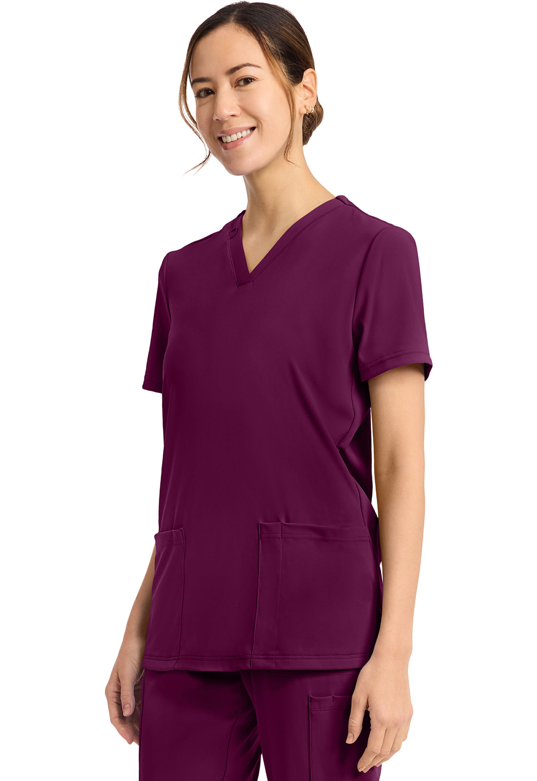 Achieve CK832 Women's 2 Pocket V Neck Top Wild Mulberry Image 3