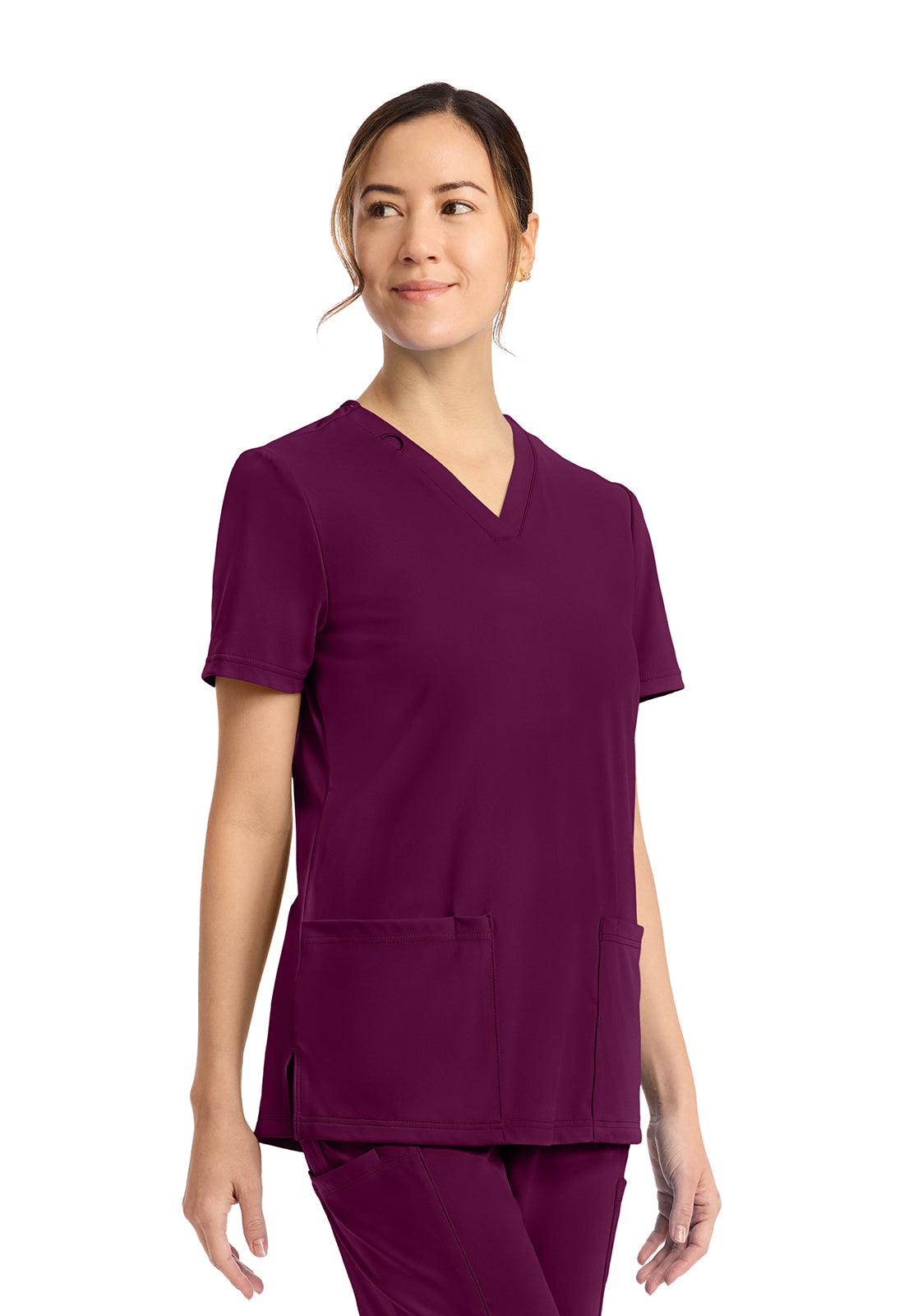 Achieve CK832 Women's 2 Pocket V Neck Top Wild Mulberry Image 5