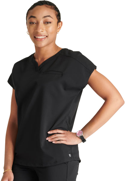 Atmos CK836A V-Neck Top Black Model Image Right Side | Cherokee