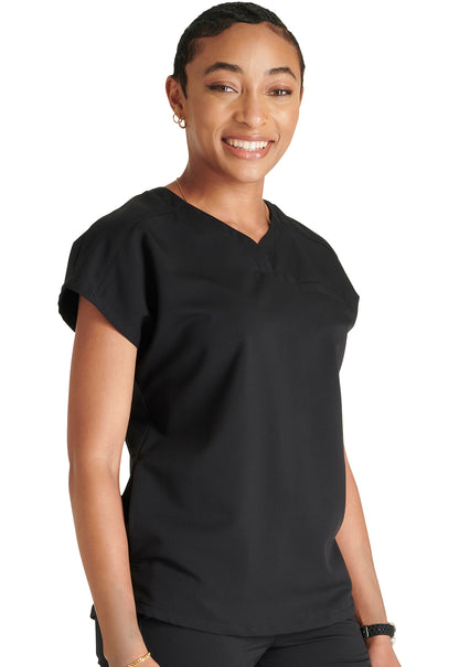 Atmos CK836A V-Neck Top Black Model Image Left Side | Cherokee