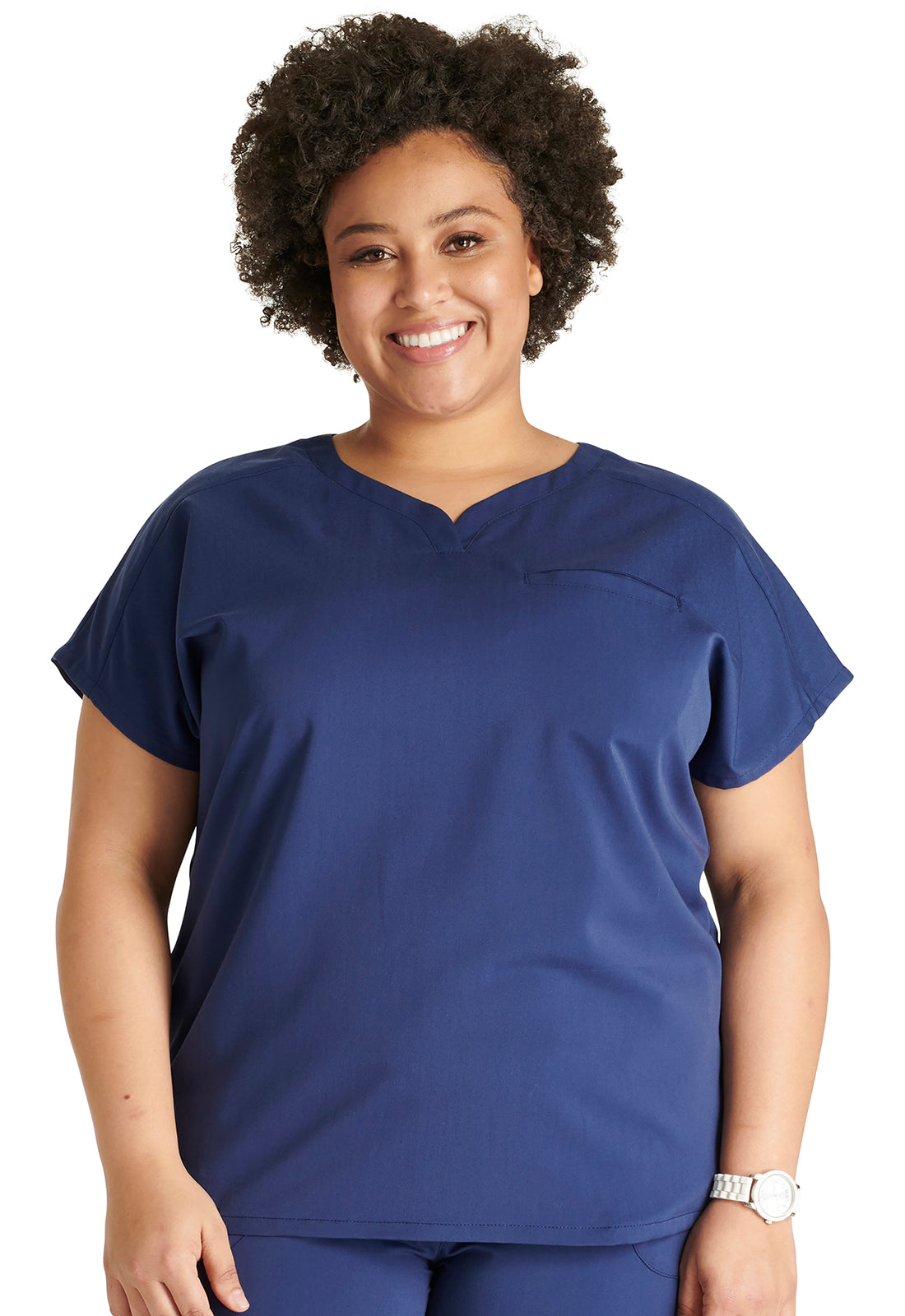 Atmos CK836A V-Neck Top Navy Model Image Front | Cherokee