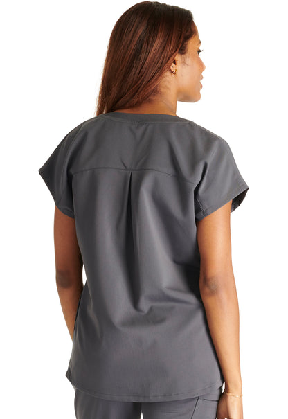 Atmos CK836A V-Neck Top Pewter Model Image Back | Cherokee