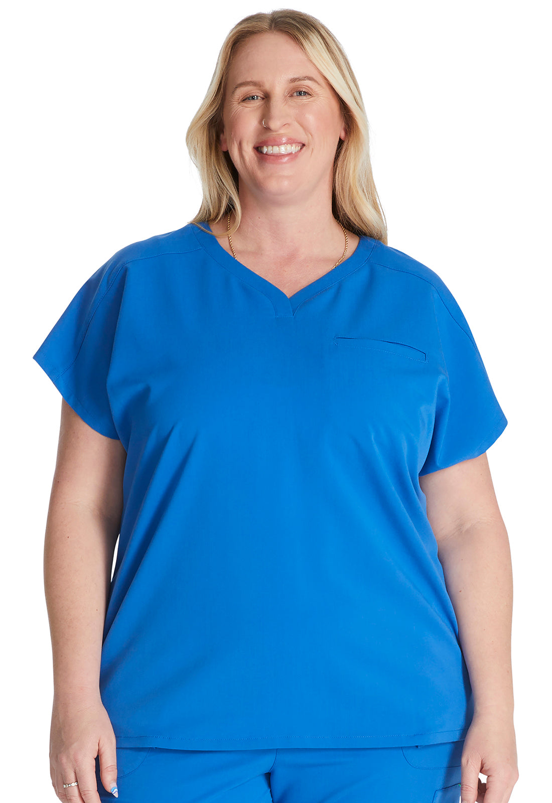 Atmos CK836A V-Neck Top Royal Model Image Front | Cherokee